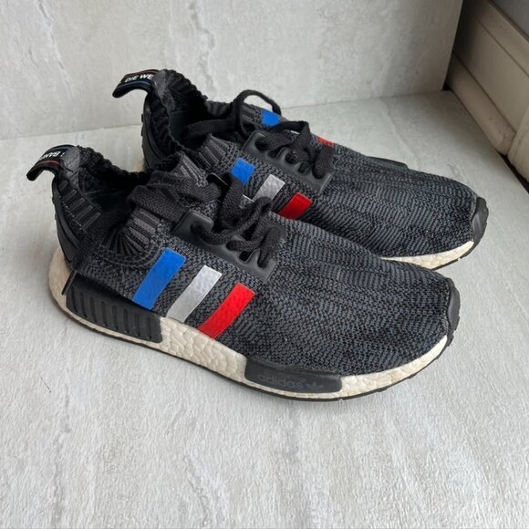 adidas NMD R1 PrimeKnit Tri Color Black Boosts Red White Blue Size 5 - Picture 1 of 10